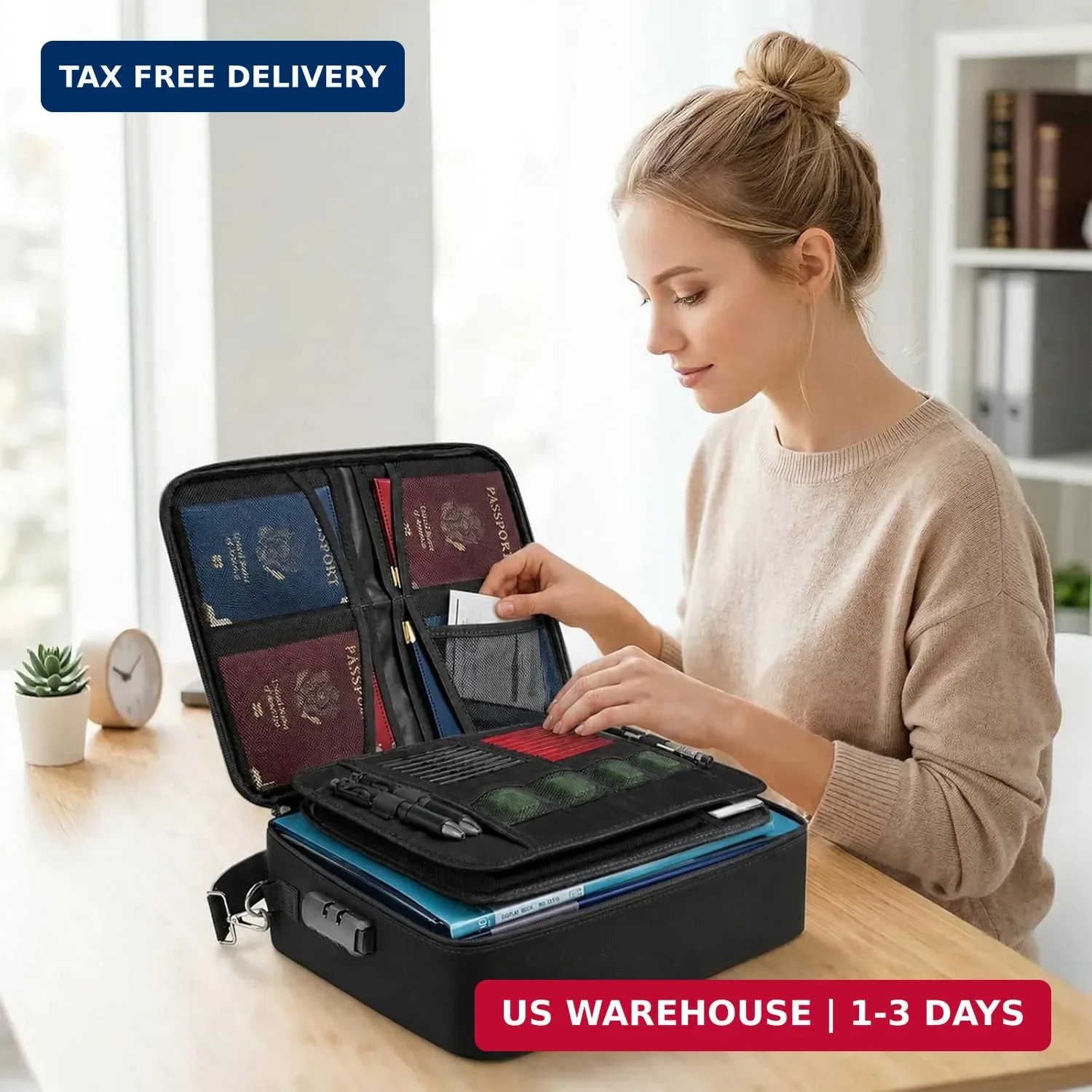 Fireproof Waterproof Document Organizer Bag with Lock 3 Layer File Storage Case