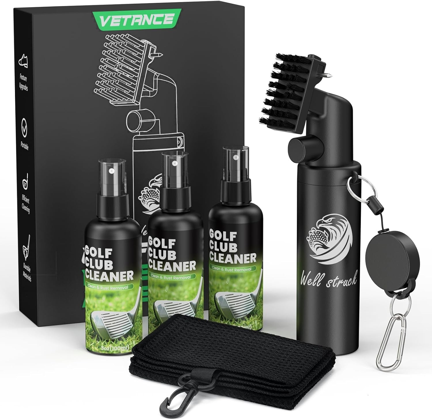 4oz Golf Club Cleaner - Pro Golf Club Brush and Golf Cleaning Bag with Clean Fac