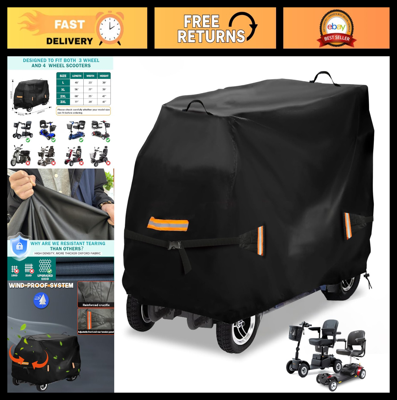 Heavy Duty Mobility Scooter Cover, Waterproof Oxford Fabric, UV Resistant, L - 4