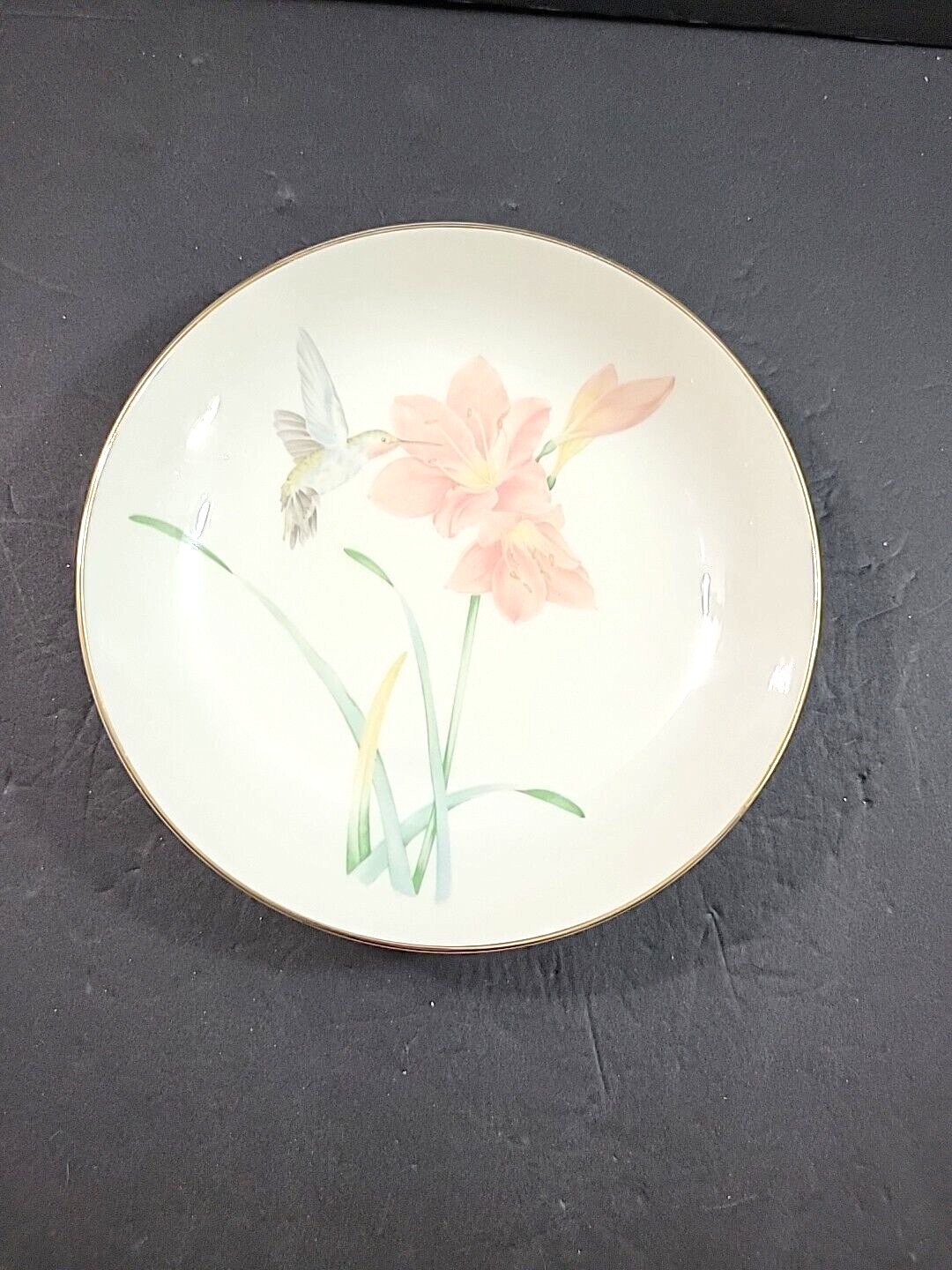 Crowning Touch Collection Bowl Hummingbird Pink Floral Bowl Hand Painted 8"