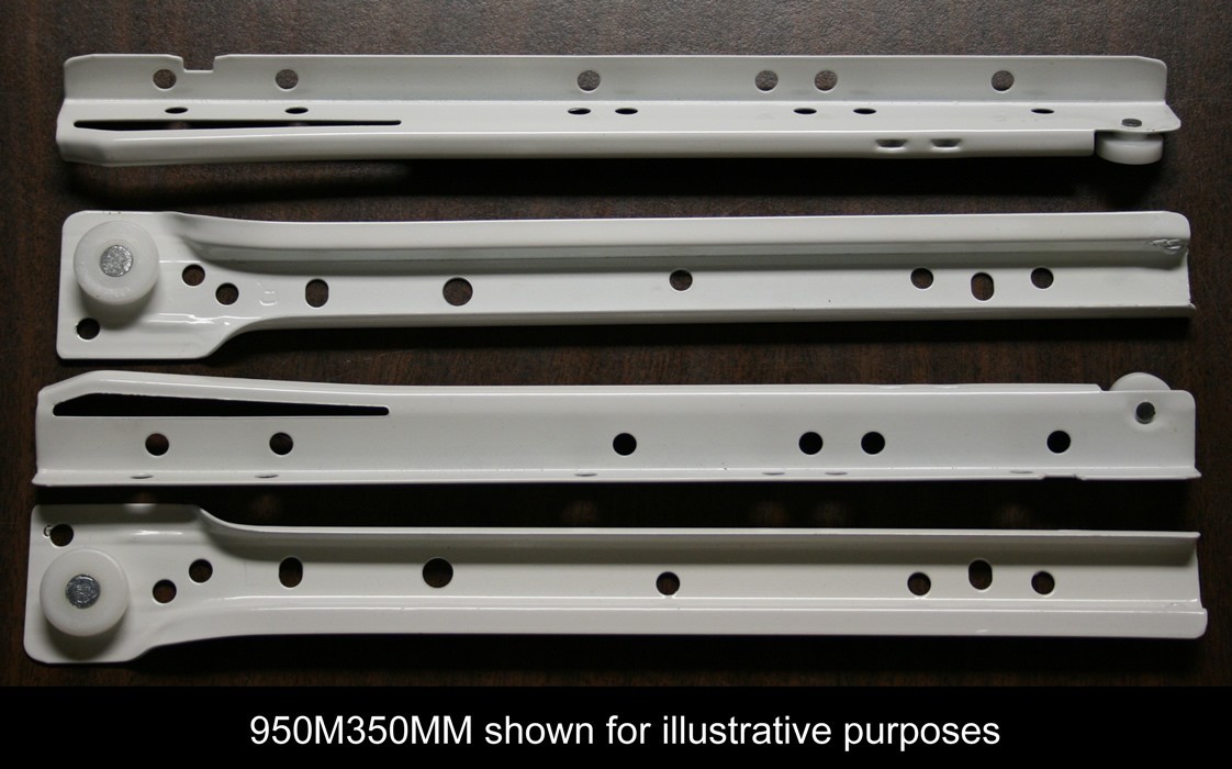 Drawer slides, 550mm (21.65"), 950M550, white, 3/4 ext, with 251 brackets