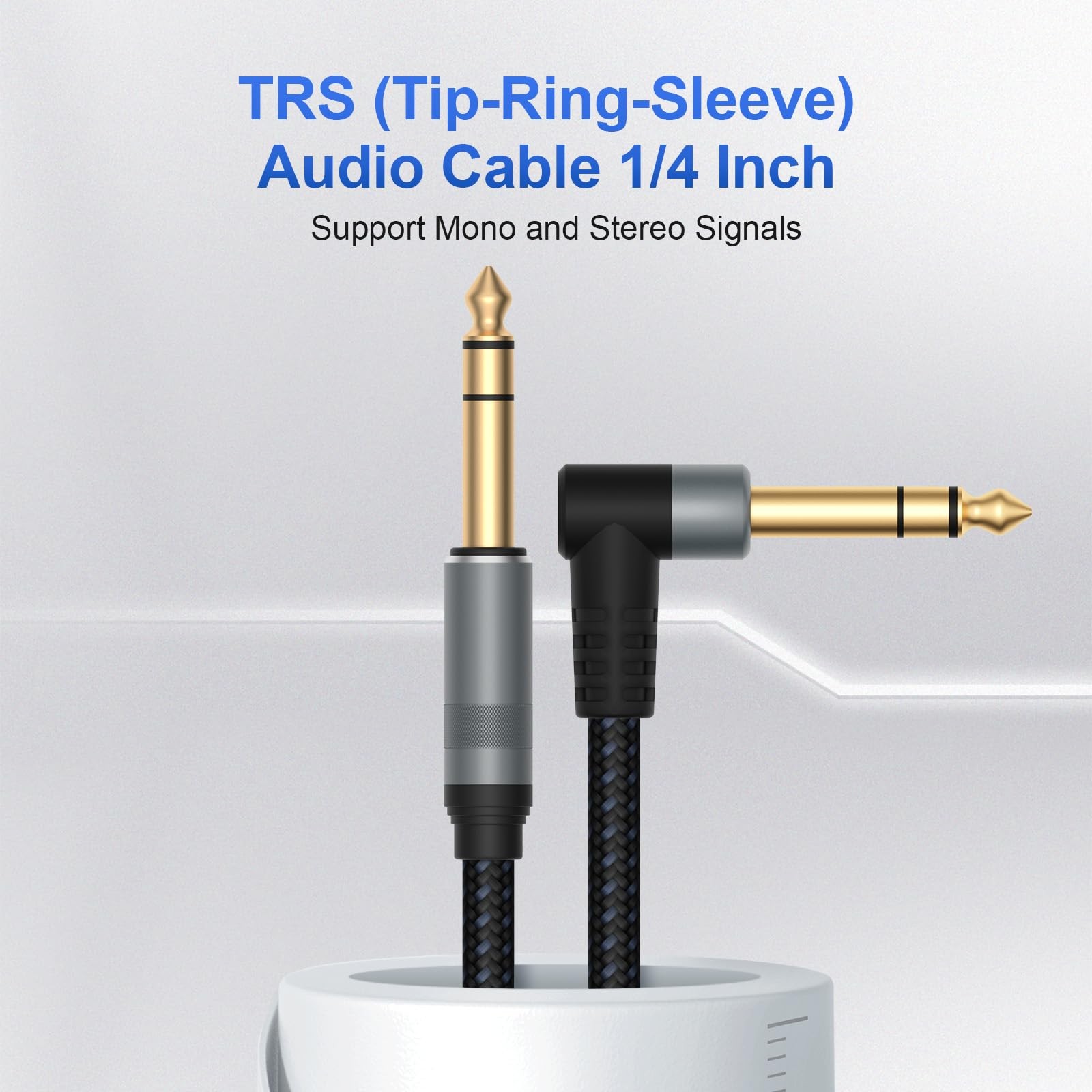 Birvemce 2 Pack Premium TRS Cable 10FT, 1/4 Inch 10 FT, Braid Black Grey