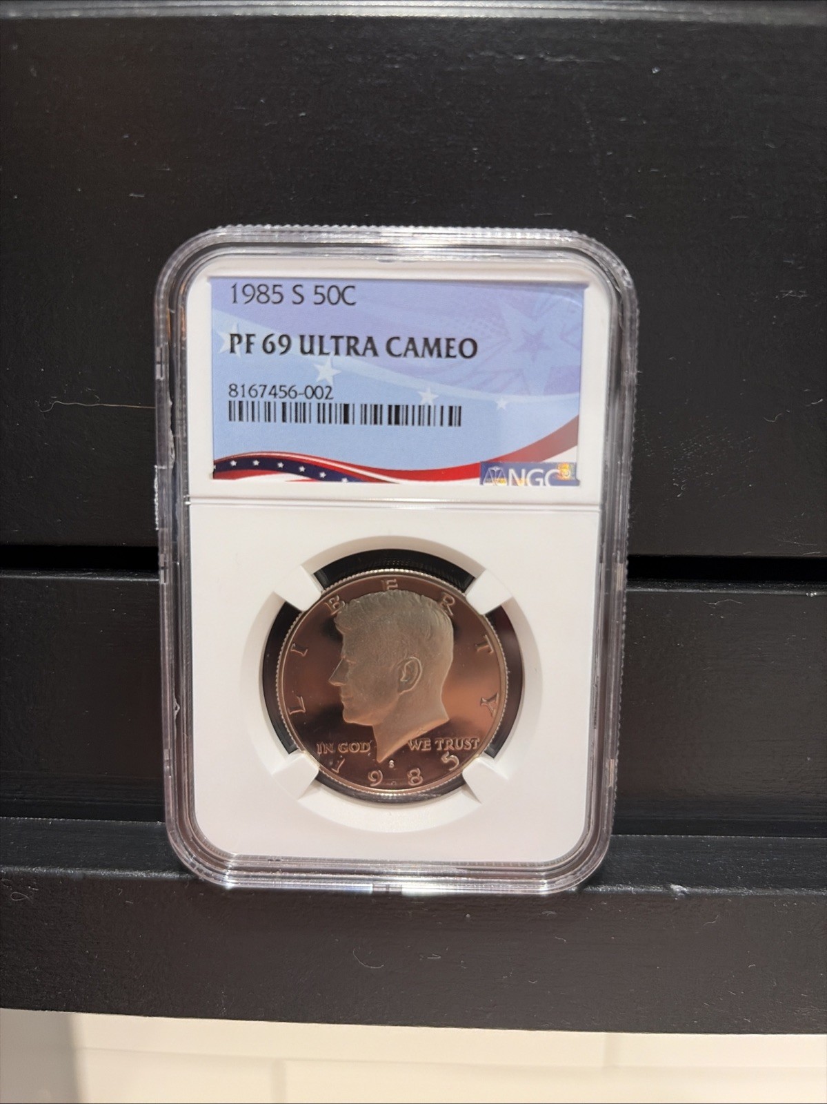 1985-S Proof Kennedy Half, Graded PF69UC by NGC ~ NEW Patriotic OSR Label!