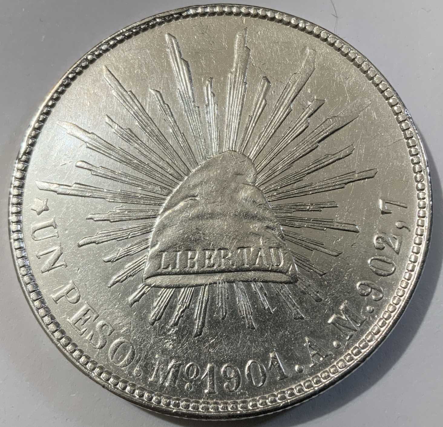 1901 Mo AM Mexico Un Peso Verified-Silver Rolled Up Rim