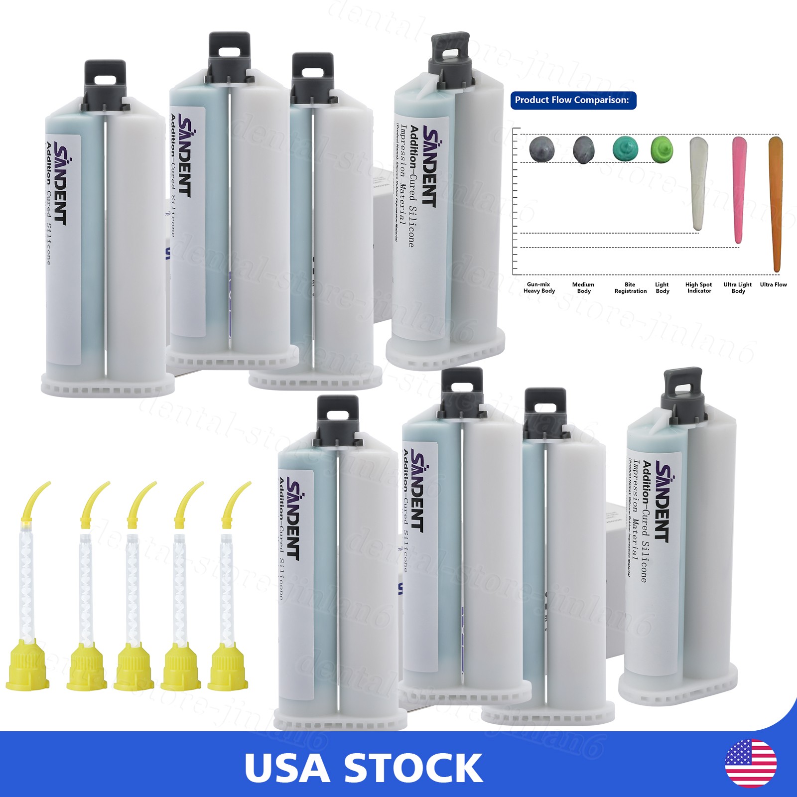8x Heavy Body Fast Rapid Set Impression Material, 50mL Cartridges+5*Mixing Tip