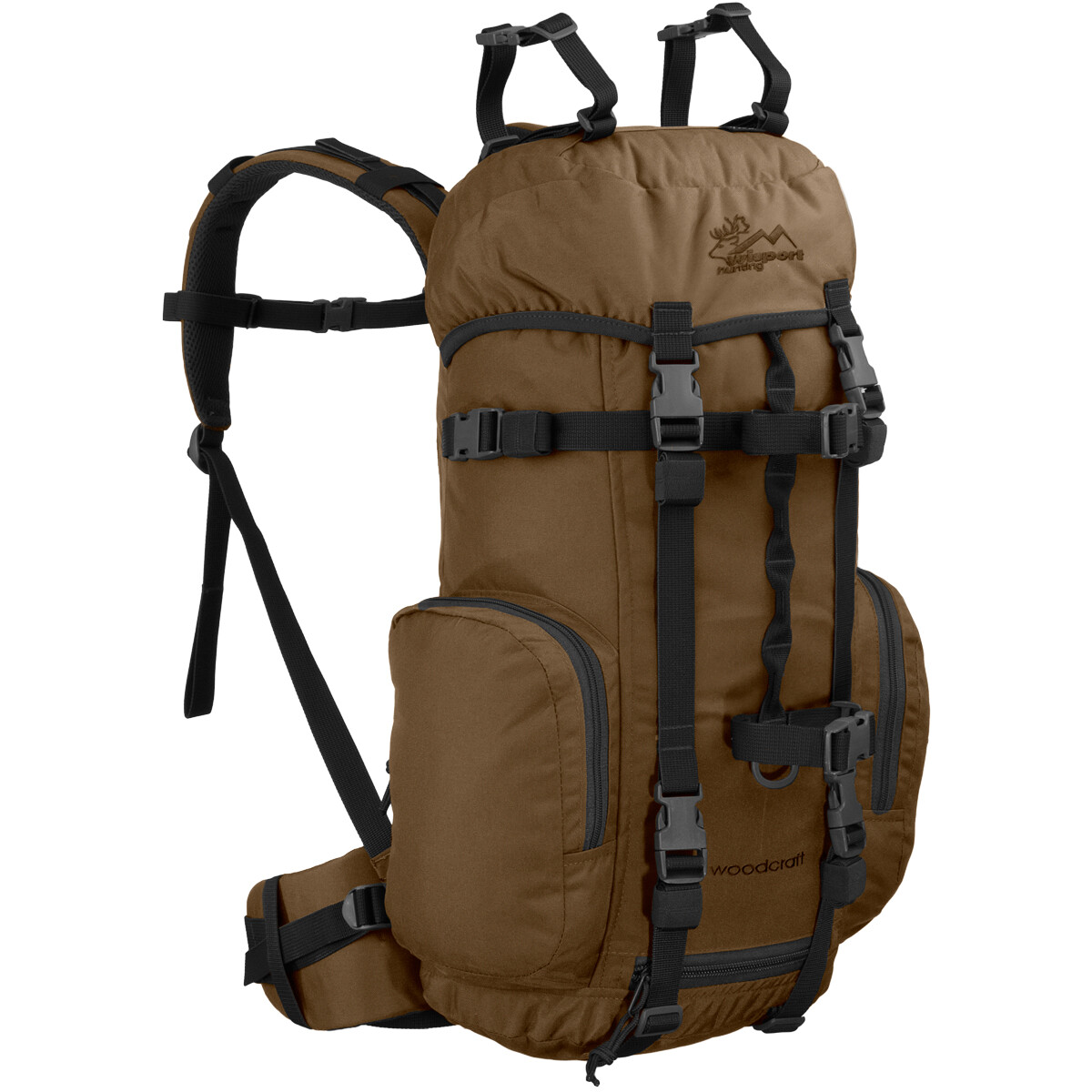 Wisport Tactical Hunting Rucksack Woodcraft Rifle Mount Backpack MOLLE 35L Brown