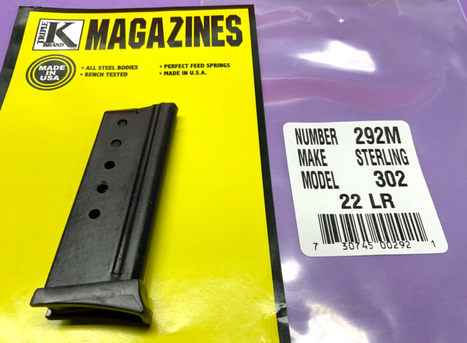 New Sterling Model # 302 .22 LR  6 Rd Blued Triple K # 292M Pistol Magazine