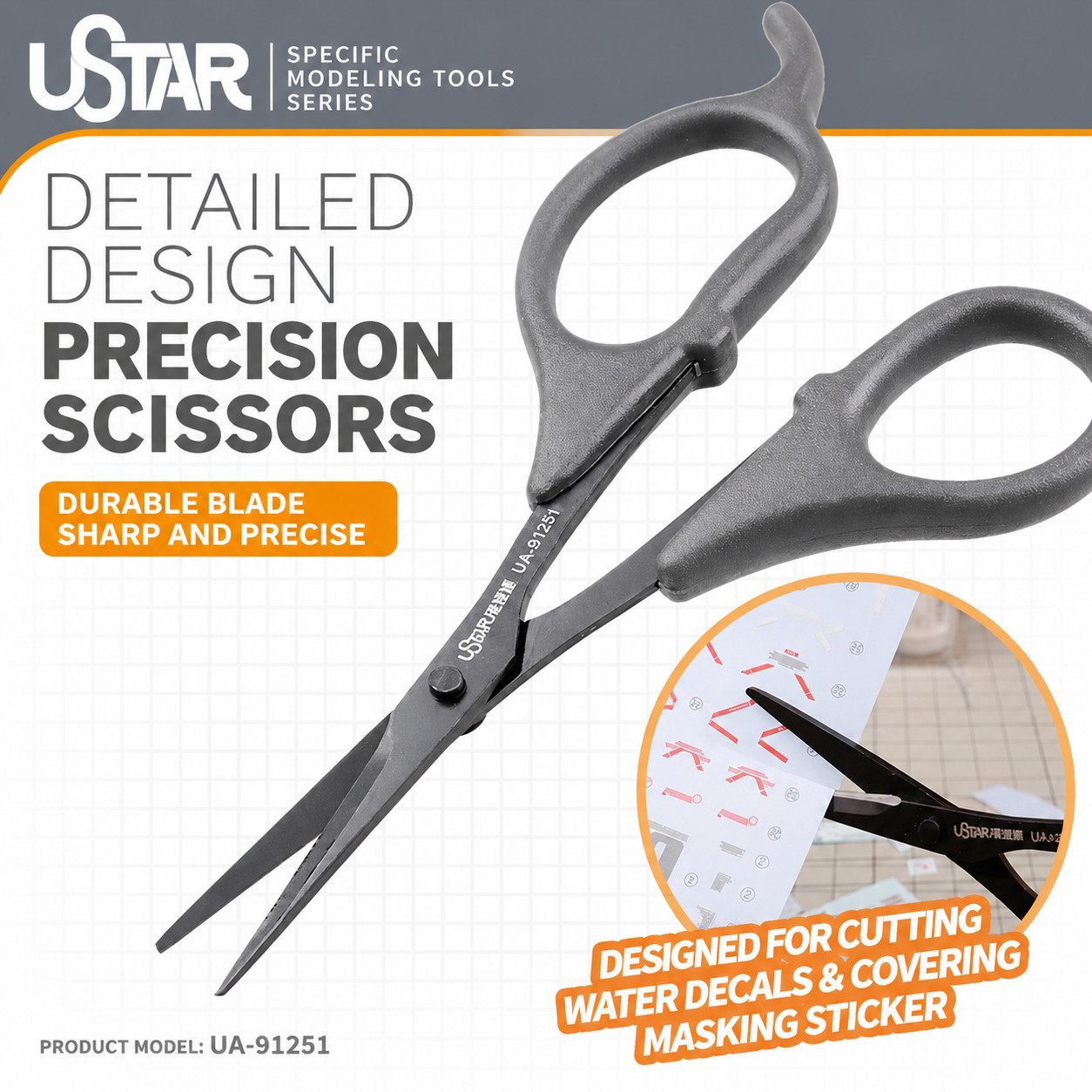 Ustar Model Tools Fine Detail Scissors for Water Decal Small Part Cutting Tool