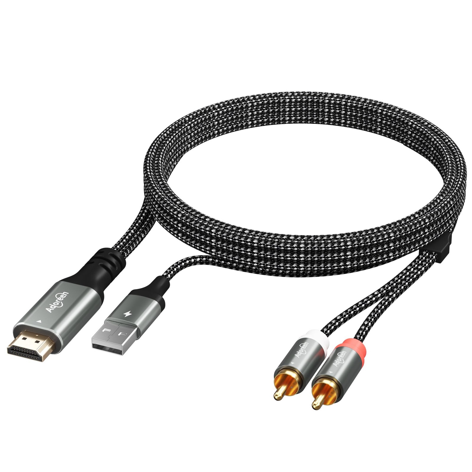 192KHz Unidirectional HDMI ARC/eARC to 2 RCA Audio Converter Cable 4 Ft, USB ...