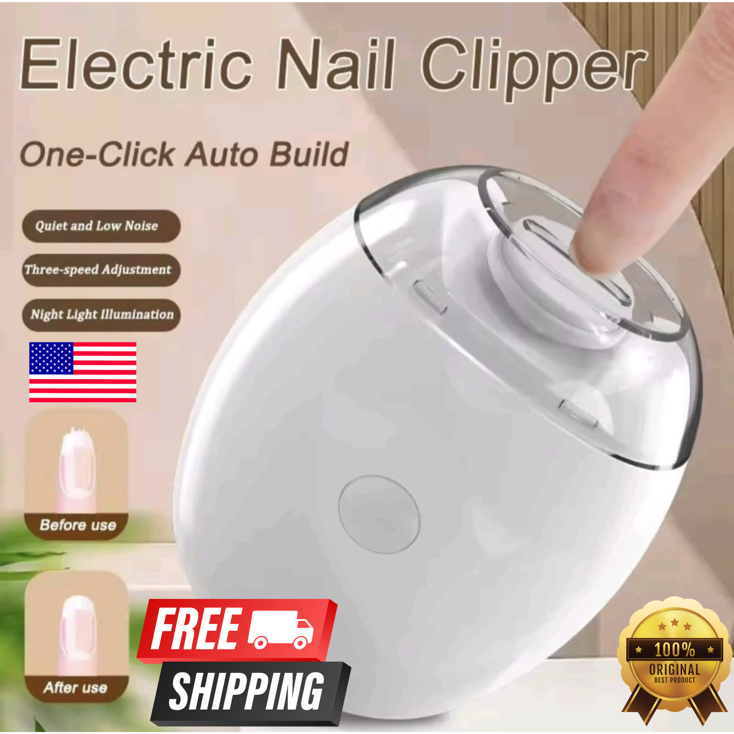 Electric Nail Grinder Automatic LED Trimmer Toe Cutter Clipper Rechargeable