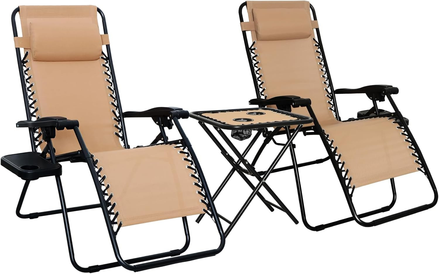 Outdoor Textilene Adjustable Zero Gravity Folding Reclining Lounge Chair Set wit