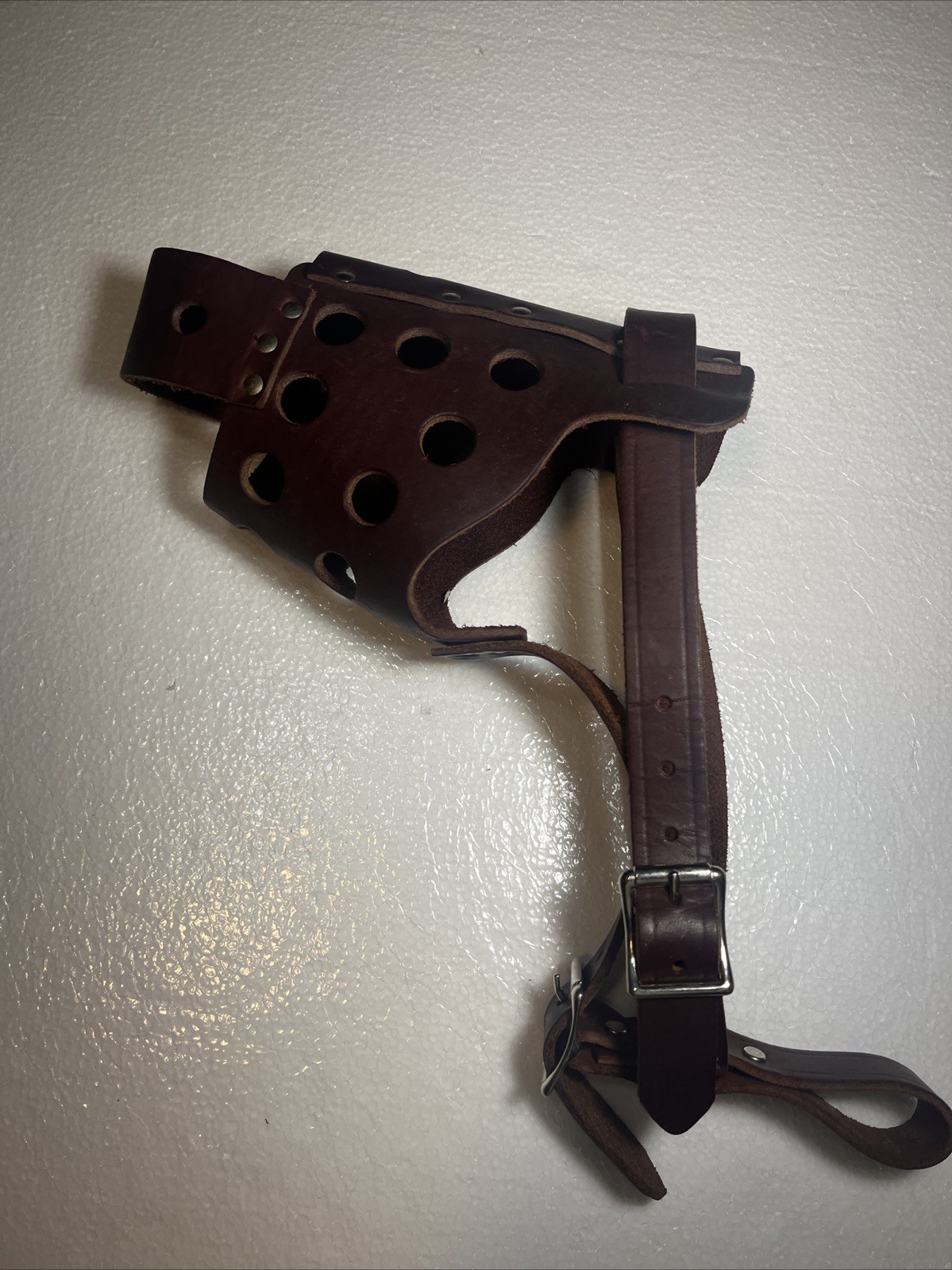 Vintage Adjustable Brown Leather Dog Muzzle, Vented, Lrg Breed Size 5?