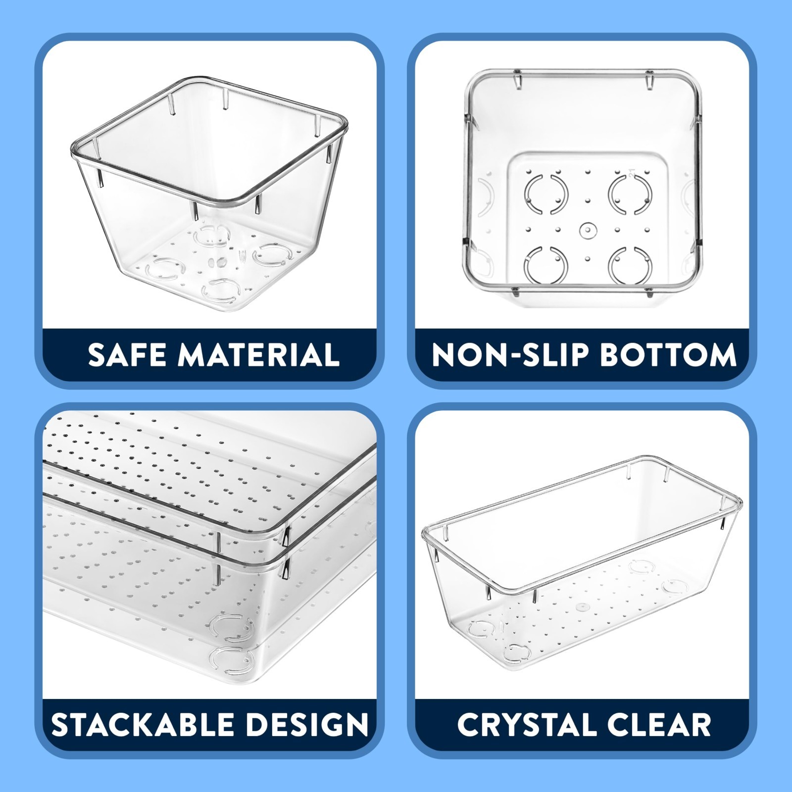 Emporio 37PC Clear Drawer Organizer Set Stackable StorageTray for Kitchen Office
