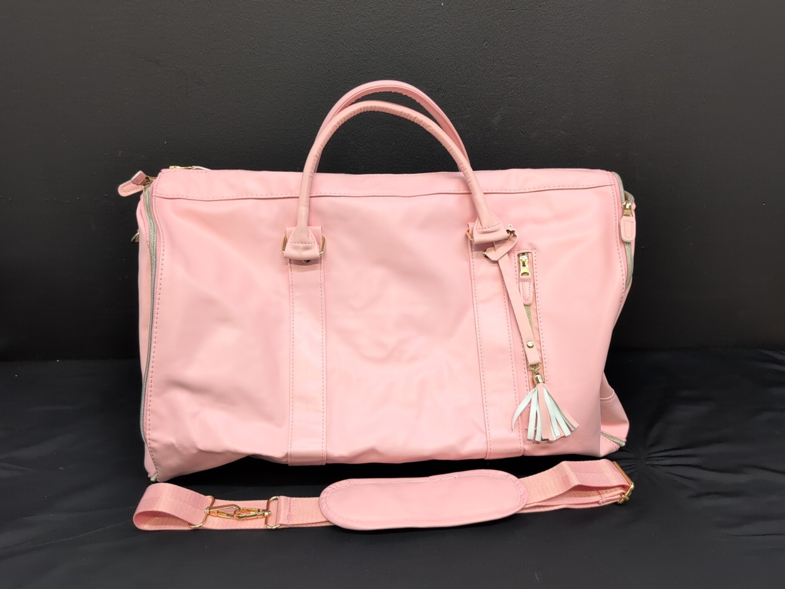 Portable Folding Detachable Shoulder Strap Convertible Garment Bag Large Pink