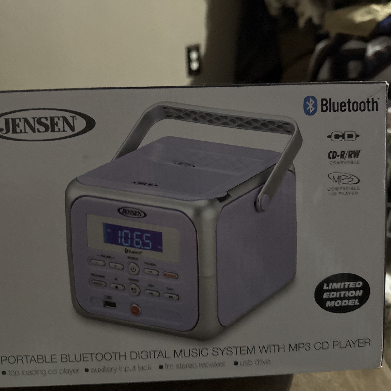 Jensen CD-660 Portable Stereo CD Player Boombox with Bluetooth | Lilac Purple