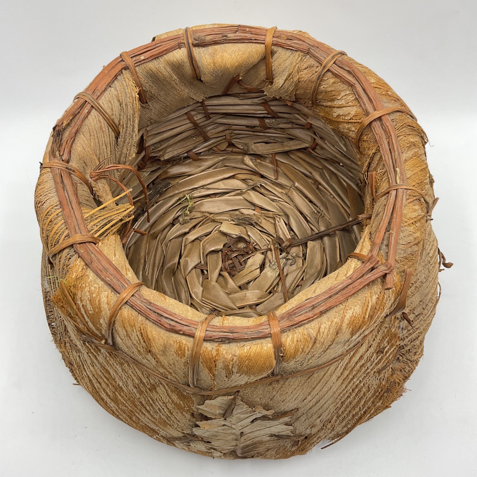 Handmade Palm Husk Sheath Basket Planter 11” Rustic Tiki Boho Tropical