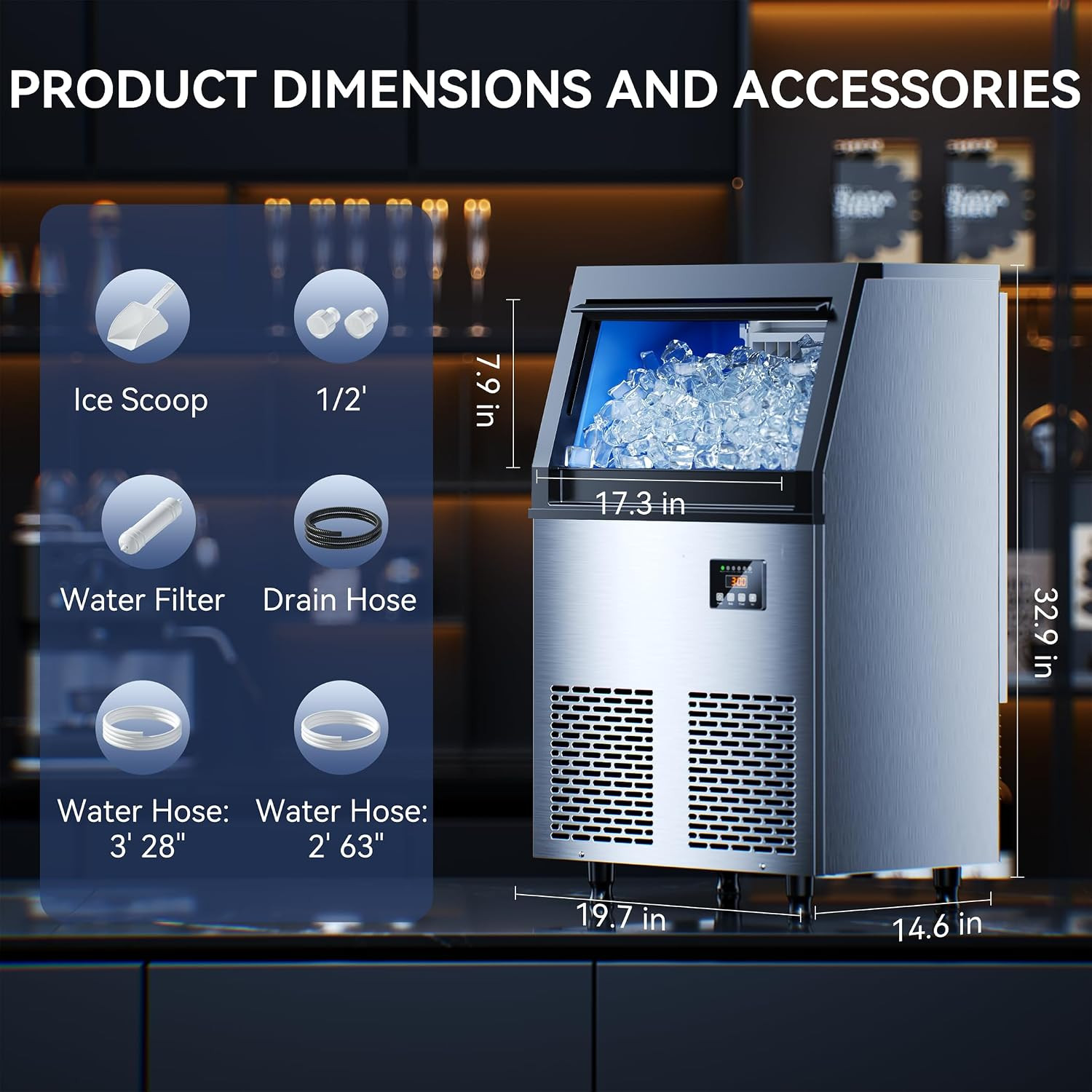 Commercial Ice Maker Machine, 100Lbs/24H Ice Machine, 34Lbs Storage, 45 Ice Cube