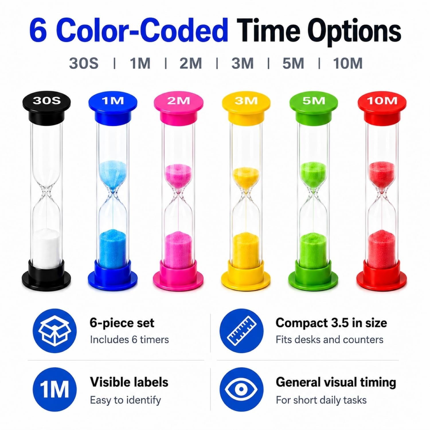 Plastic Sand Timer Sandglass Hourglass Sand Clock Timer 30 sec, 1 min, 2 mins...