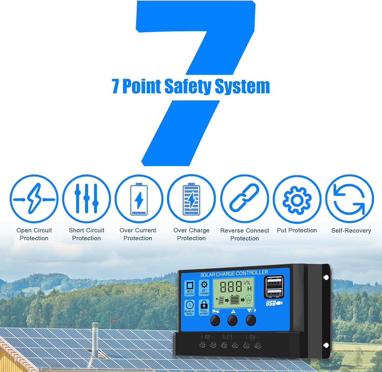 30A PWM Solar Charge Controller, 12V 24V Dual USB Solar Panel Battery Intelli...