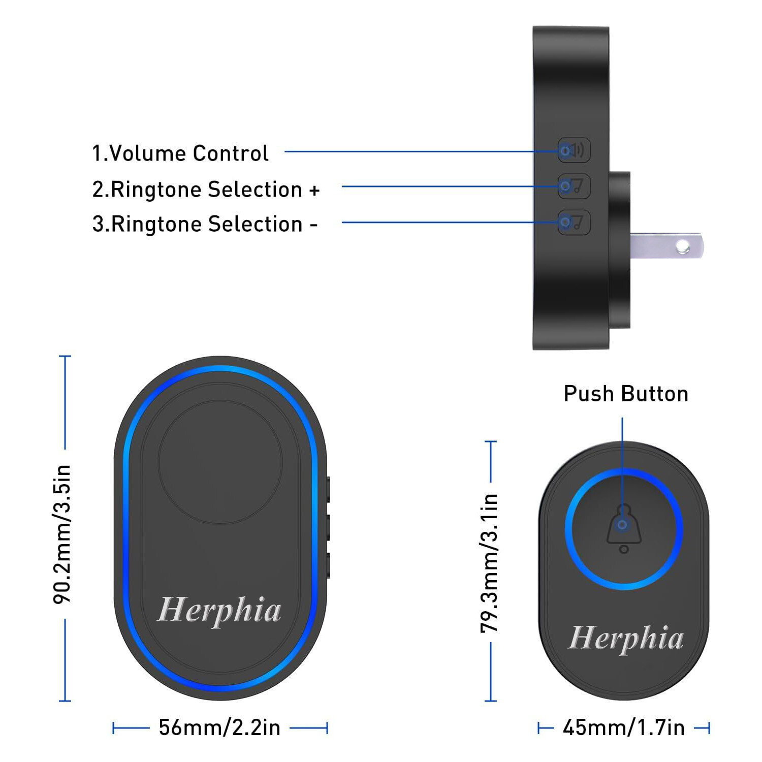 Wireless Doorbell Plug-In LED Light Waterproof Long Range Receiver Door Ring Kit