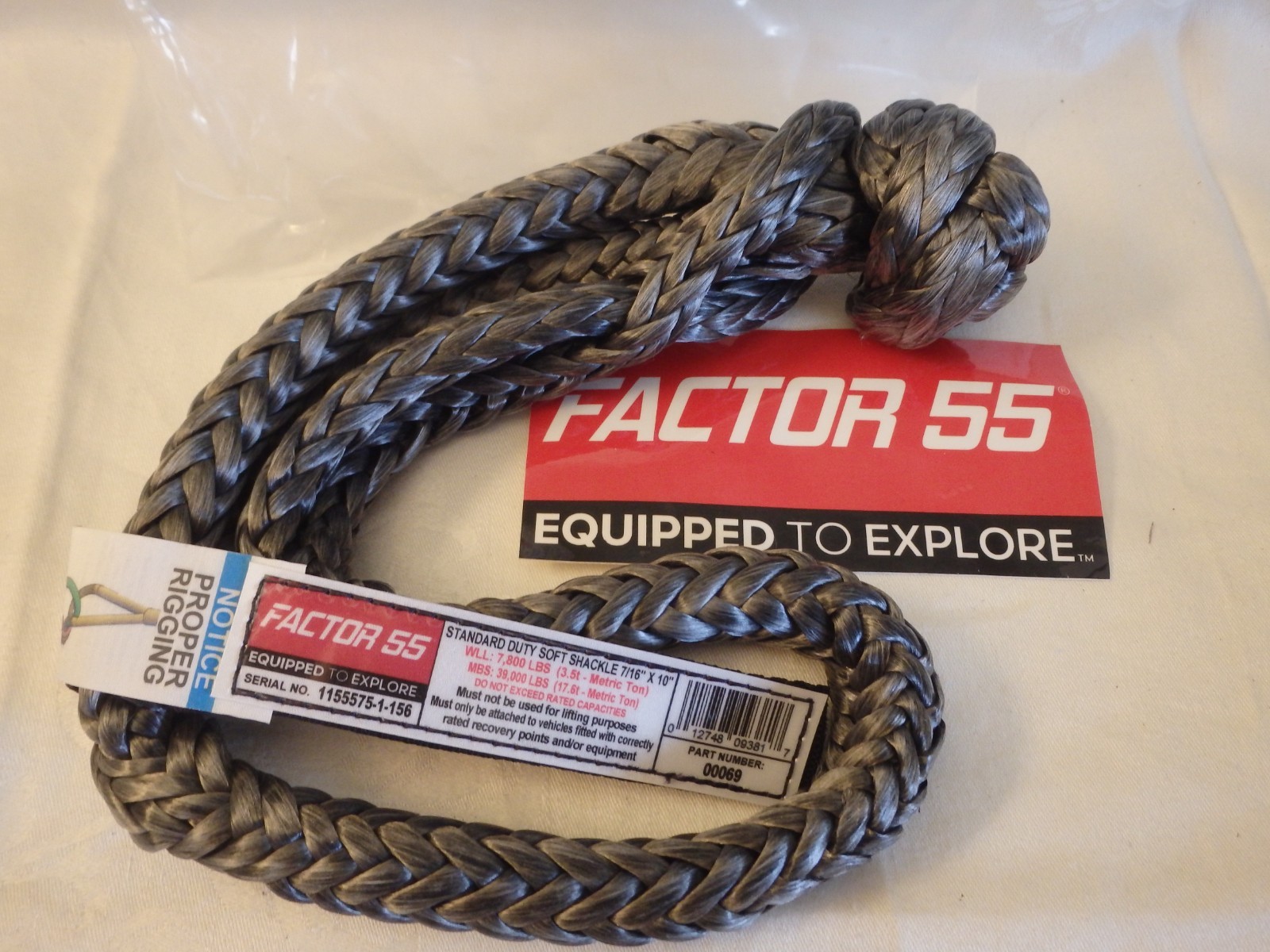 Factor 55 00069 Standard Duty Soft Shackle 7/16"x10" Gray 39000LBS Max Load