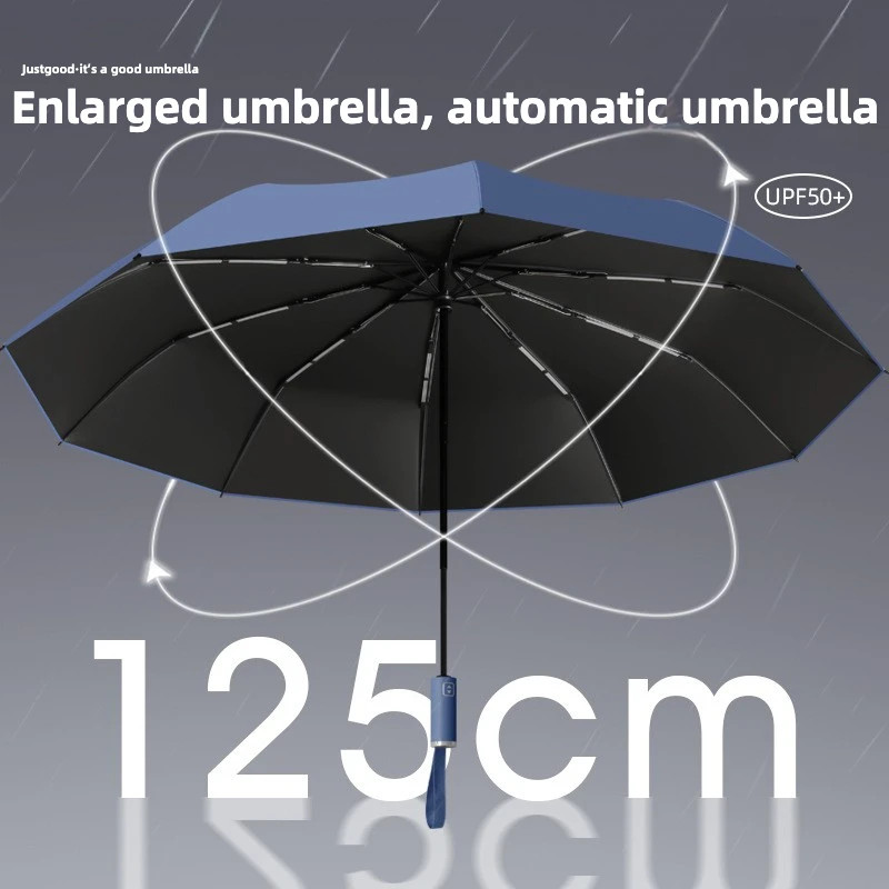 Windproof Automatic Folding Umbrella, 125CM Diameter Large Rain Umbrella