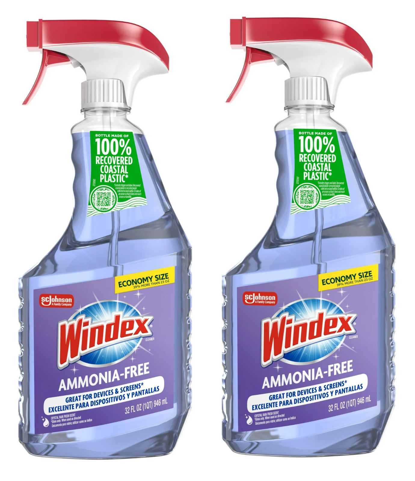 Windex Ammonia-Free Glass Cleaner, Crystal Rain, 32 fl oz Spray (Pack of 2)