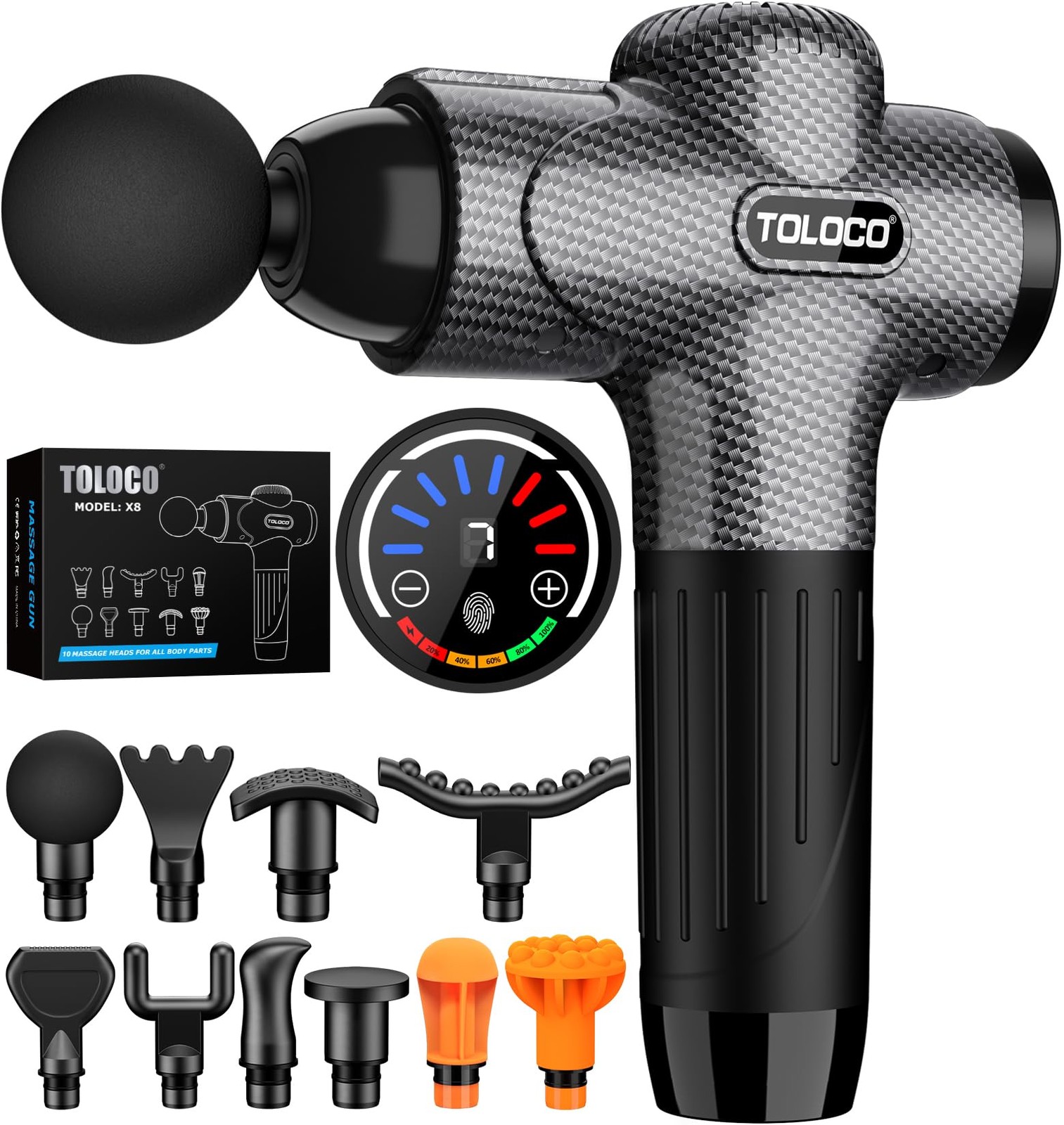 TOLOCO Massage Gun, Back Massager 10 Replacement Head for Pain Large, Carbon