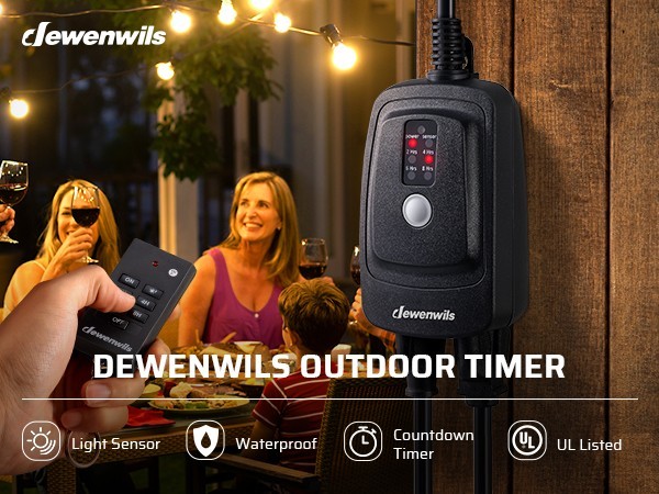 DEWENWILS Christmas Light Timer Outdoor, Dusk to Dawn Sensor & Remote Control