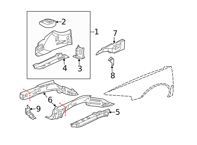 Genuine GM Passenger Side Front Compartment Inner Side Rail 12373338