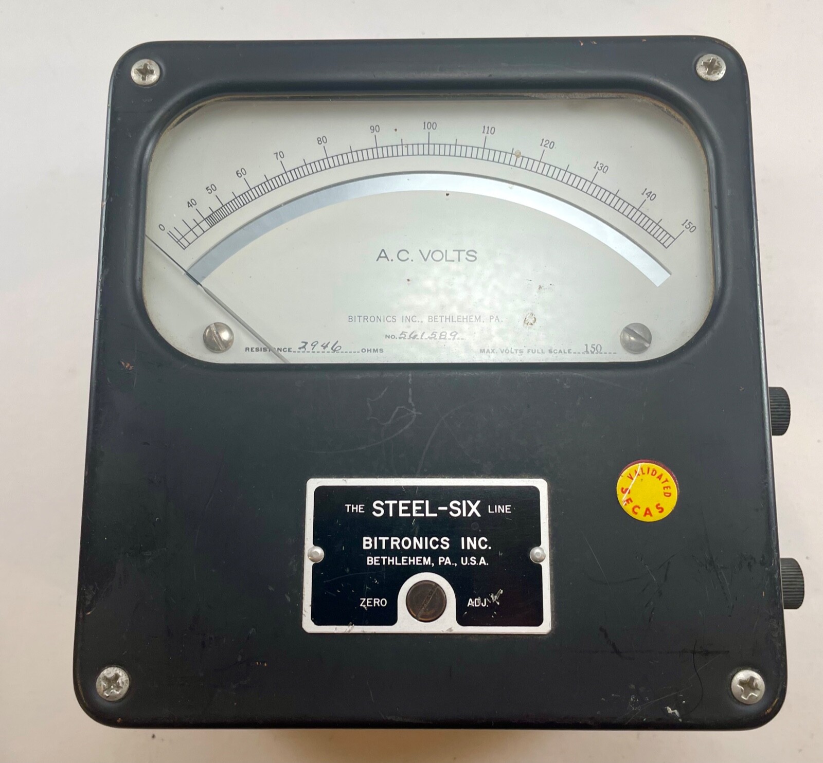 BITRONICS  VOLTS ALTERNATING CURRENT PANEL 0-150, NO 561589 RESISTAMCE 2946 OHMS