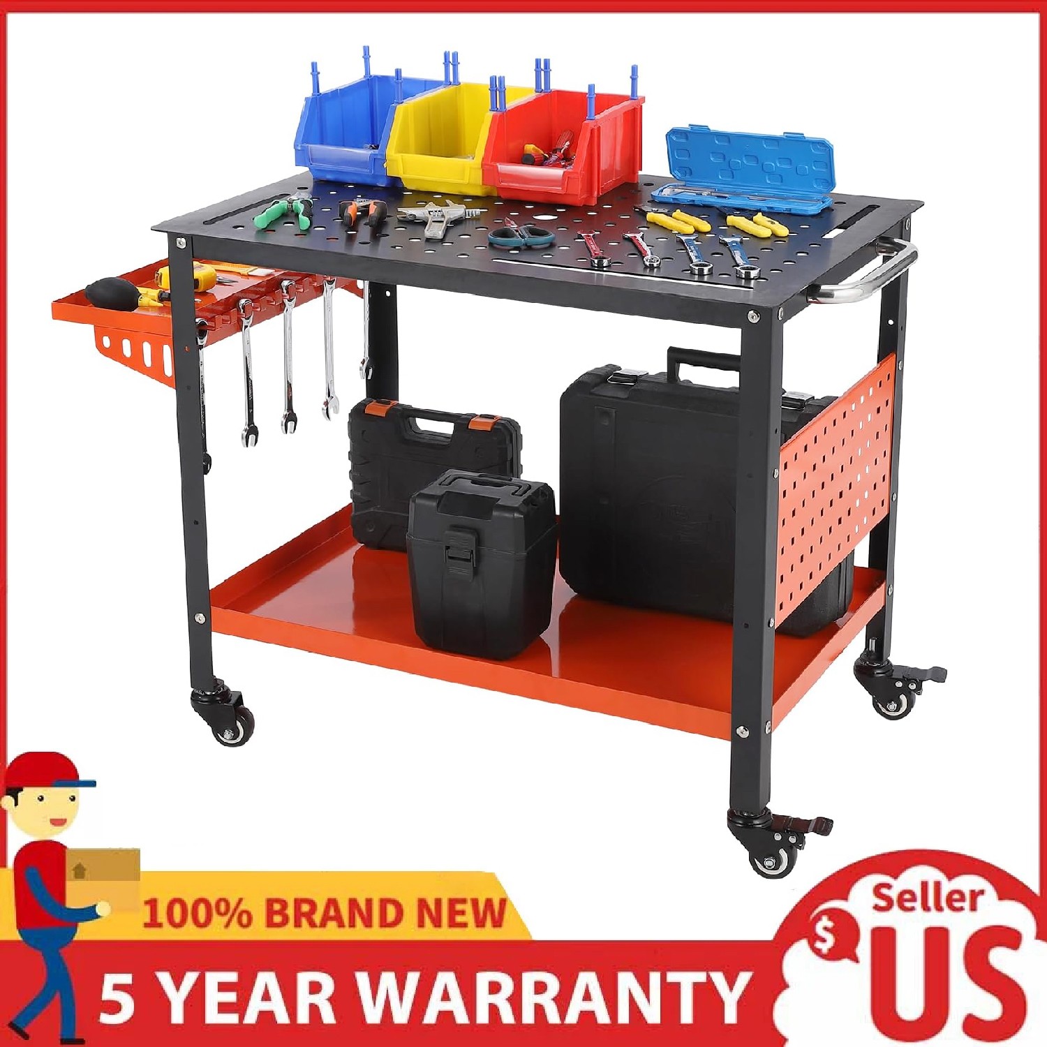 Portable Welding Table ,36"x24" Heavy Duty Welding Workbench Table with Wheels