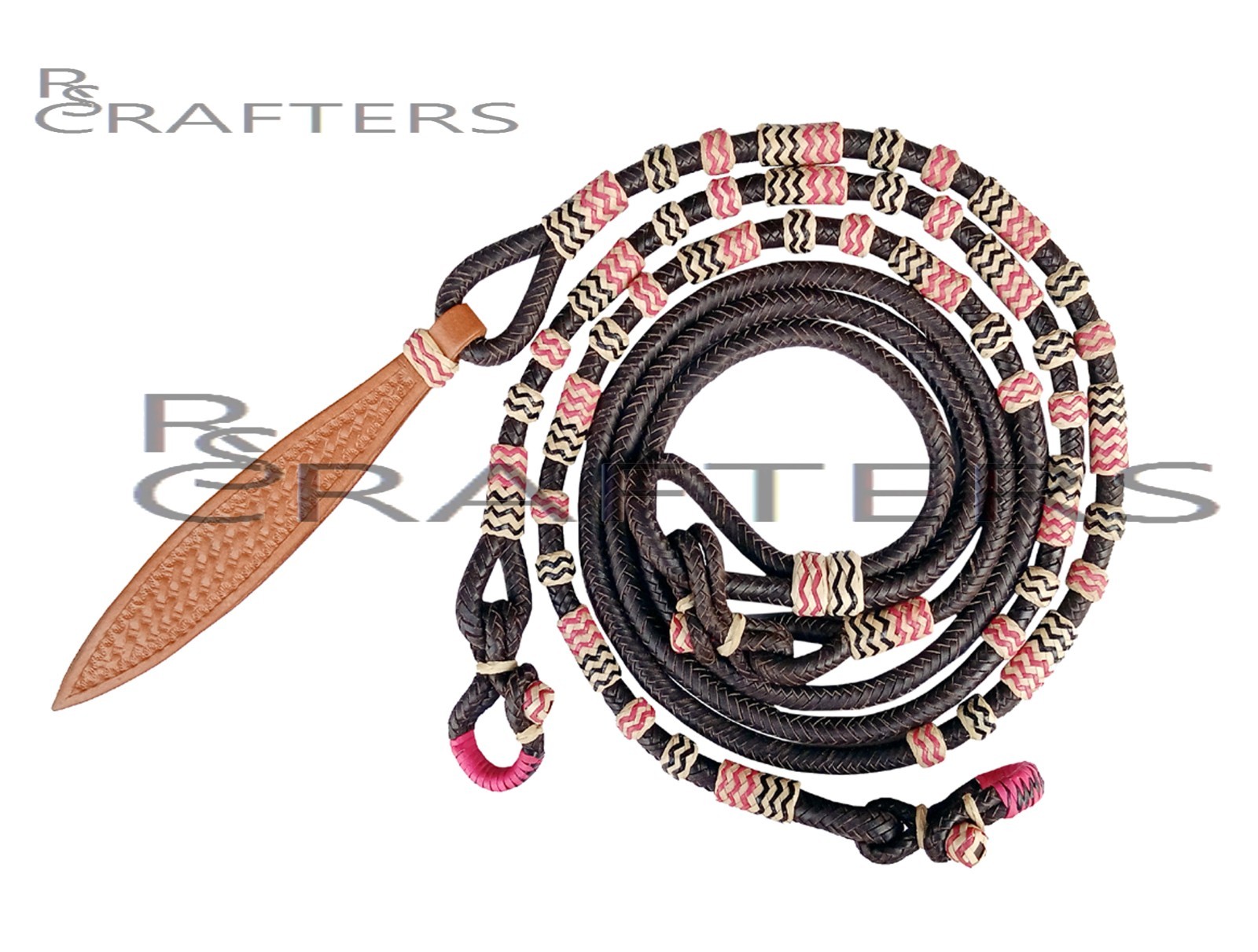 Brown Rope Multicolor Knots Raw Hide Leather Horse Tack Show Romal Romel Reins 1