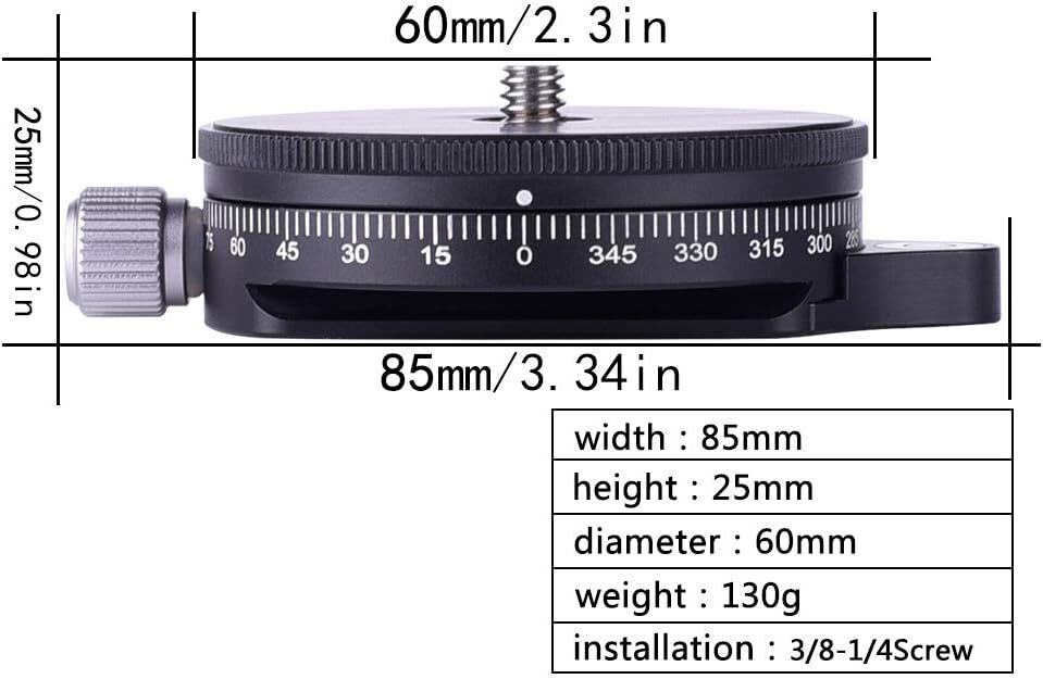 Camera Panoramic Panning Base w/ Arca Swiss Style Plate 3/8" for Tripod Monopod