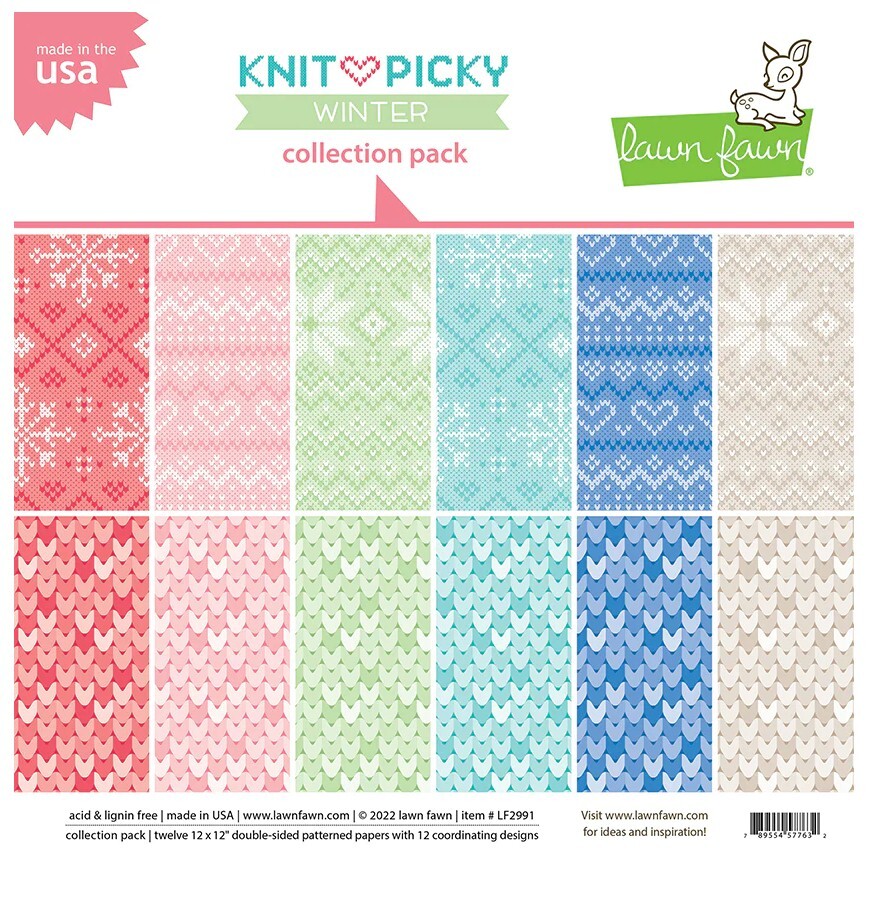 New! Lawn Fawn KNIT PICKY WINTER 12x12 Cardstock Paper Collection Pack
