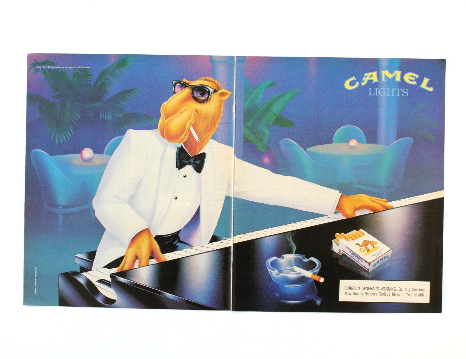1990 Joe Camel Magazine Print Ad - Cigarette Smoking Lounge Piano