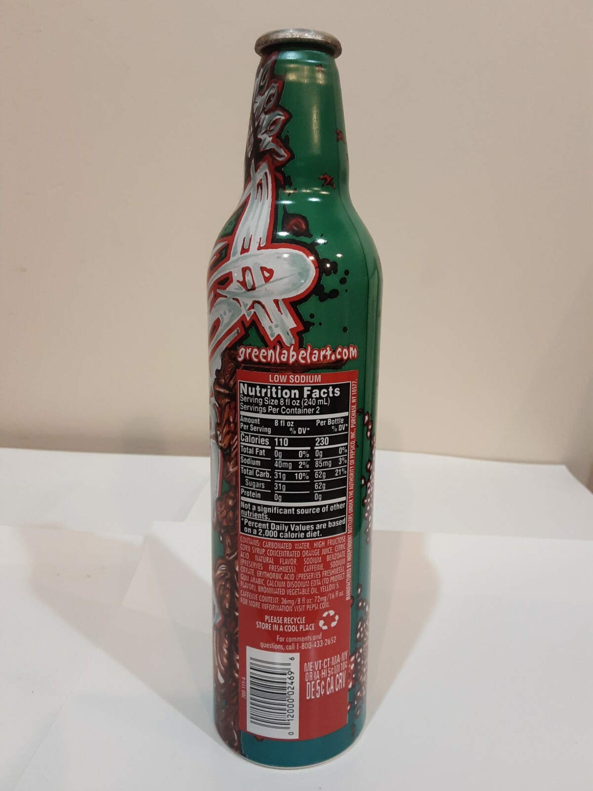 MOUNTAIN DEW GREEN LABEL ART ALUMINUM BOTTLE NO CAP