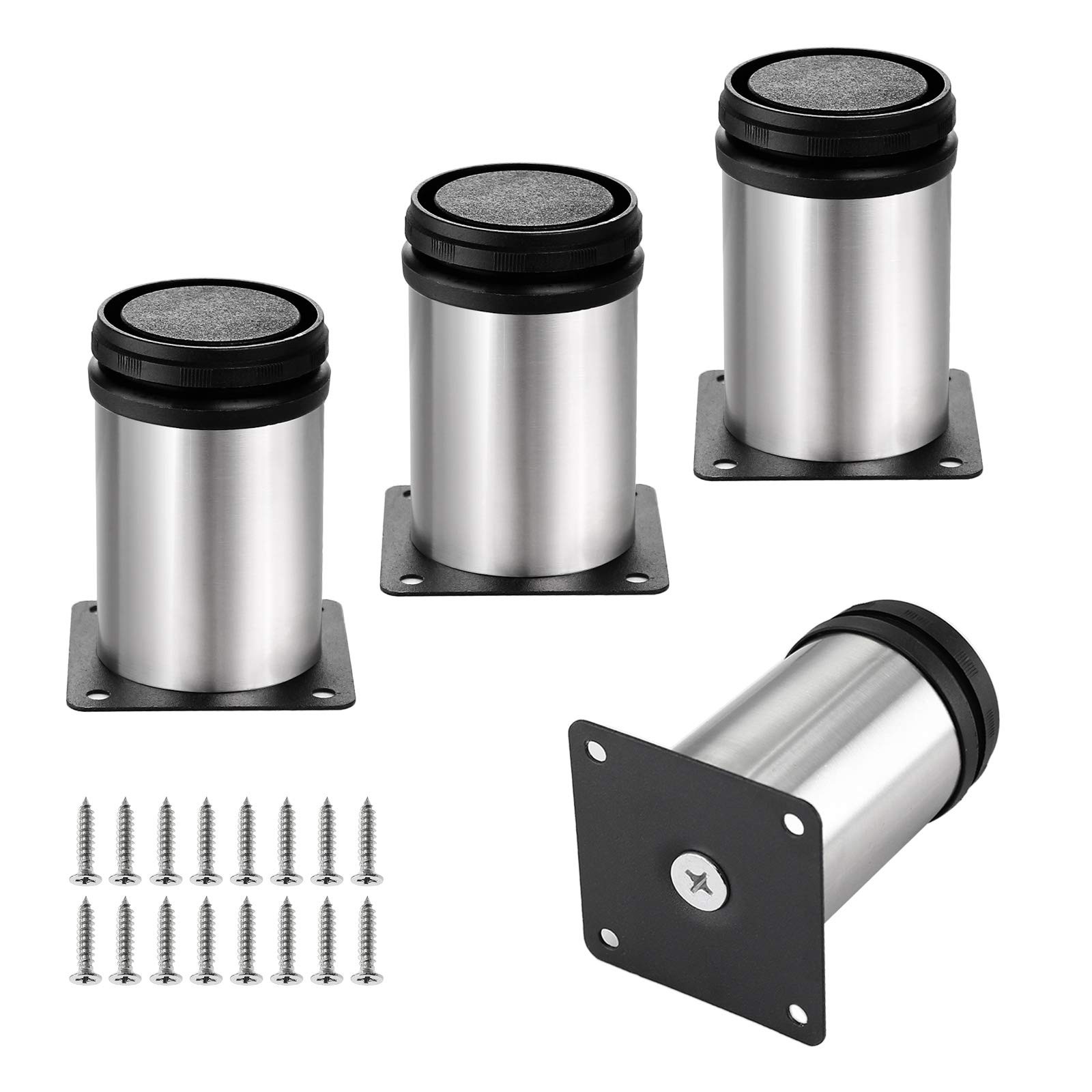 Set of 4 Stainless Steel Furniture Legs 3 Inch, Adjustable round Cabinet Legs 2"