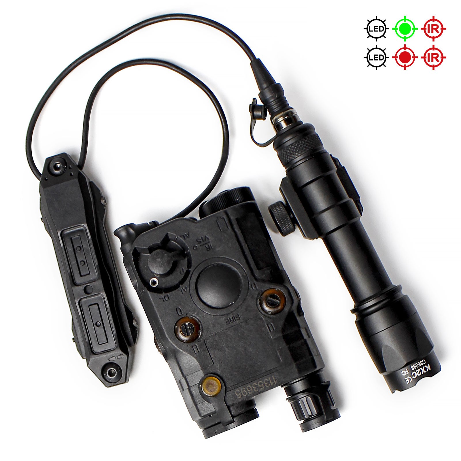 PEQ-15 Tactical Red Green Laser Indicator & M600C LED Flashlight w/Remote Switch