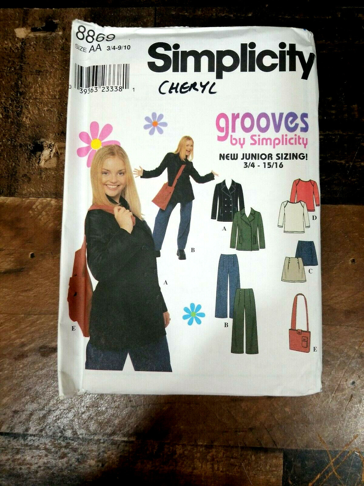 Simplicity Groove Pattern 8869 Junior 3/4-15/16 Jacket Pants Skirt Bag Top UNCUT