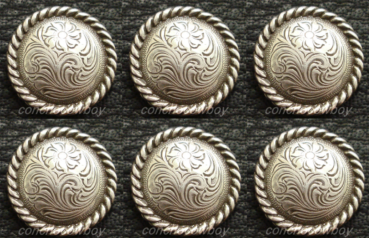 Set of 6 WESTERN SADDLE HORSE TACK ANTIQUE ROPE EDGE CONCHOS 1-1/4" screw back