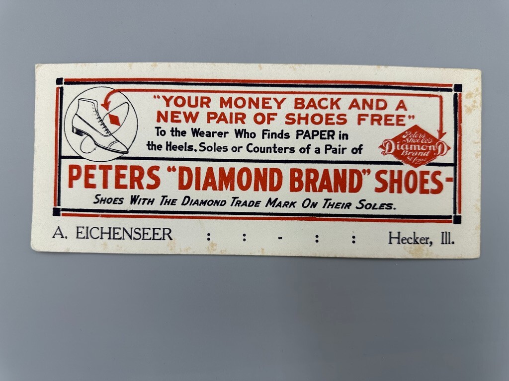 c 1920 PETERS Diamond Brand SHOES Advertising Ink Blotter HECKER Illinois