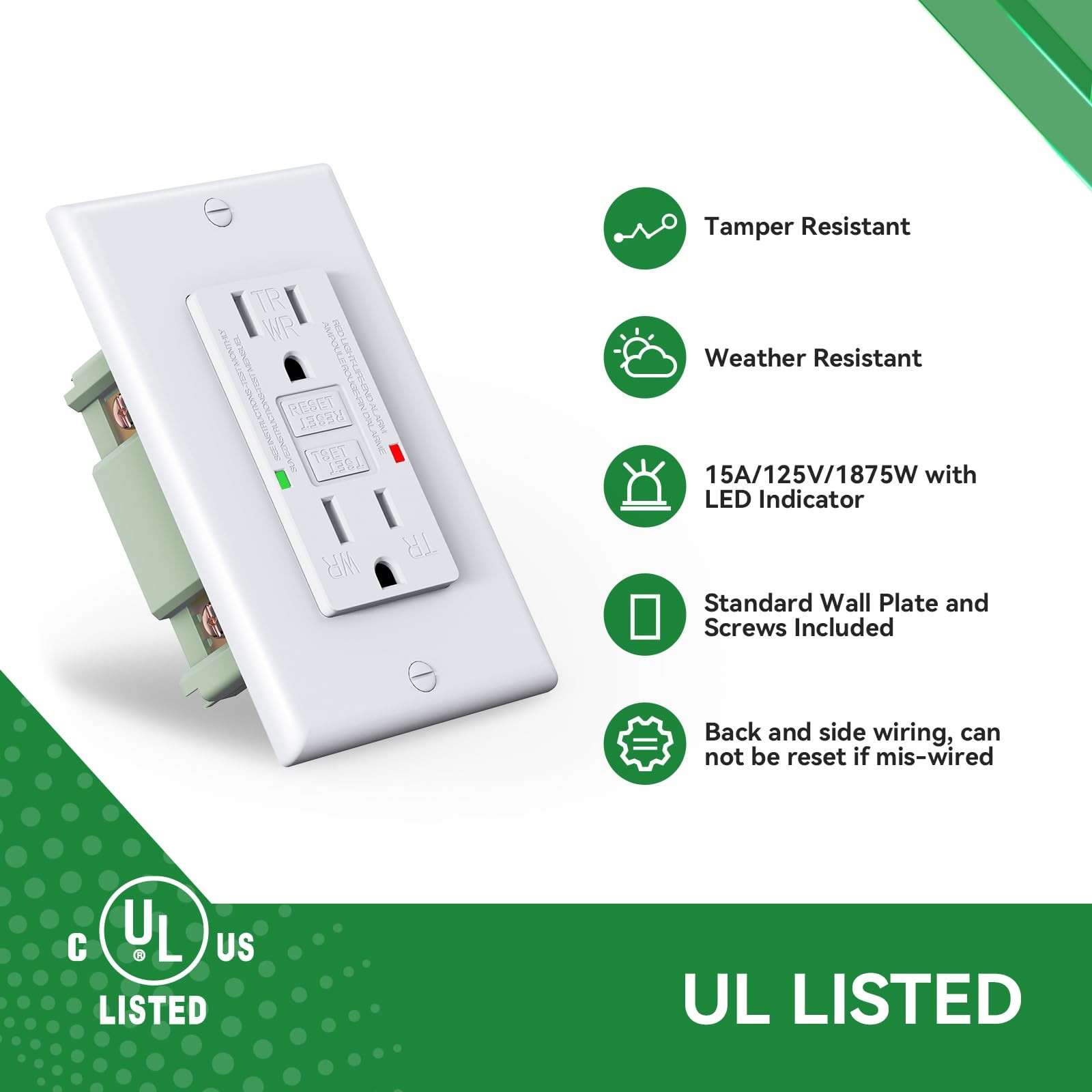RVINGPRO 15A RV GFCI Outlets 2 Pack, Tamper-Resistant Replacement Receptacle ...