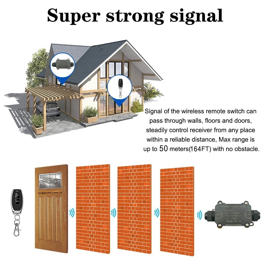 AC110V Waterproof Remote Control Power Switch with 164ft Long Range,AC110V/12