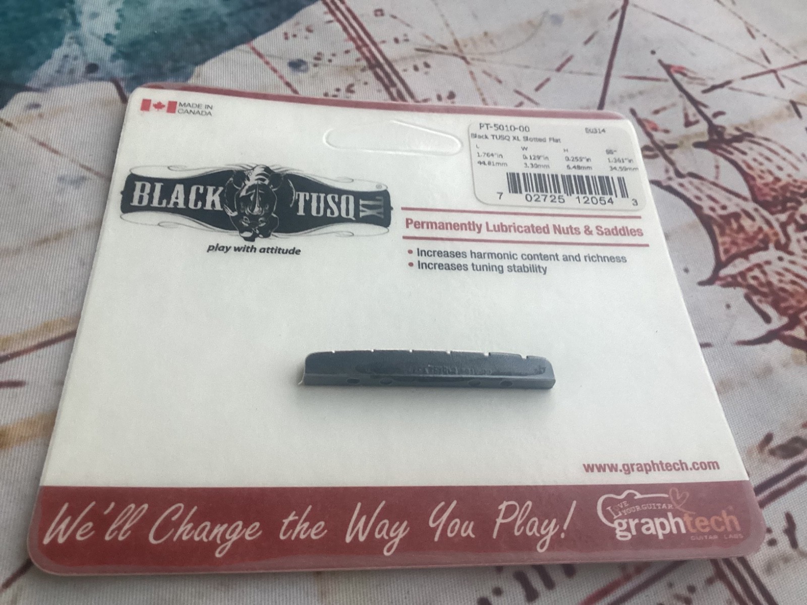 Graph Tech Black TUSQ XL Slotted Nut for Fender Strat/Stratocaster, PT-5000-00