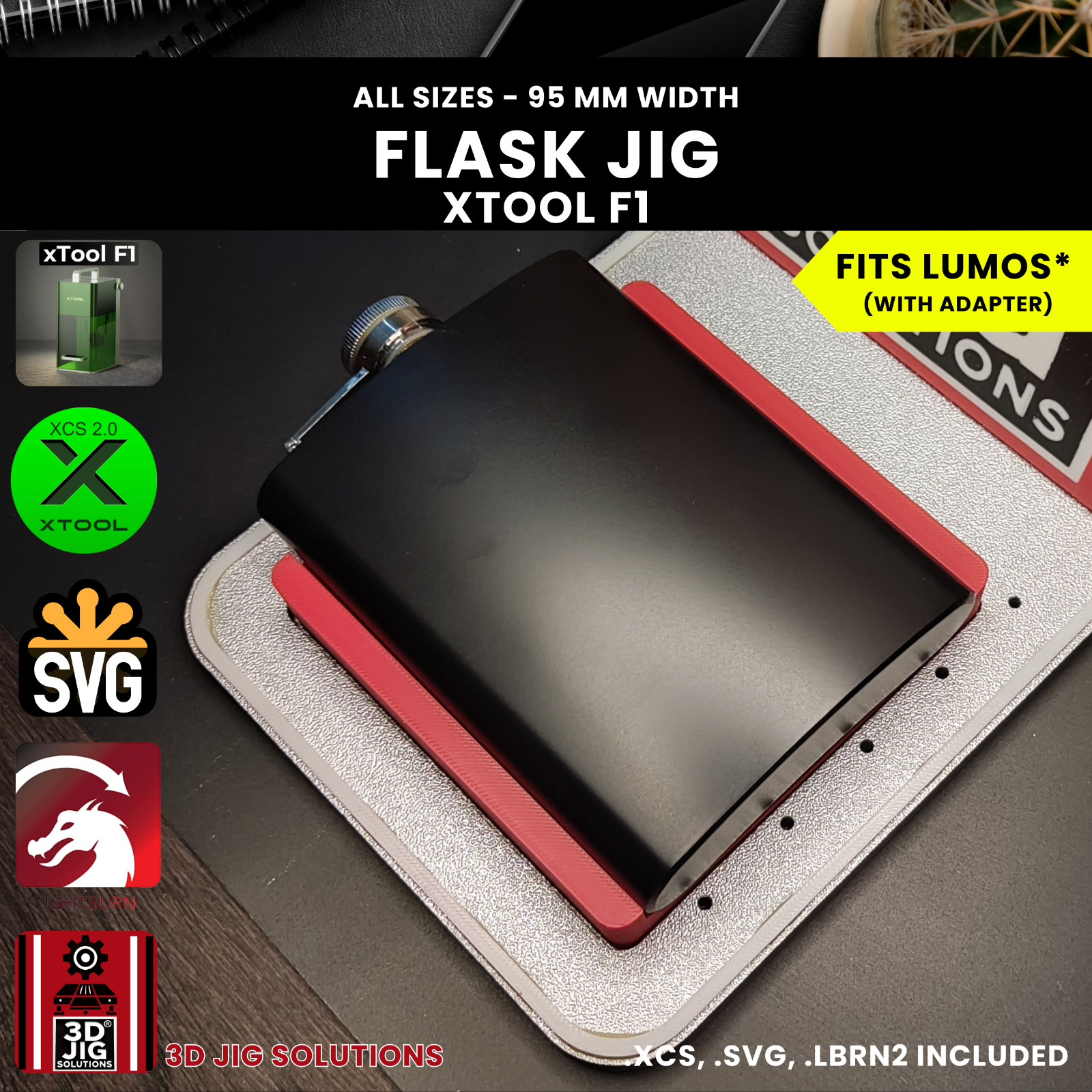 xTool F1 Flask Laser Engraving Jig | 6-12 oz | 95mm Width | Both Sides