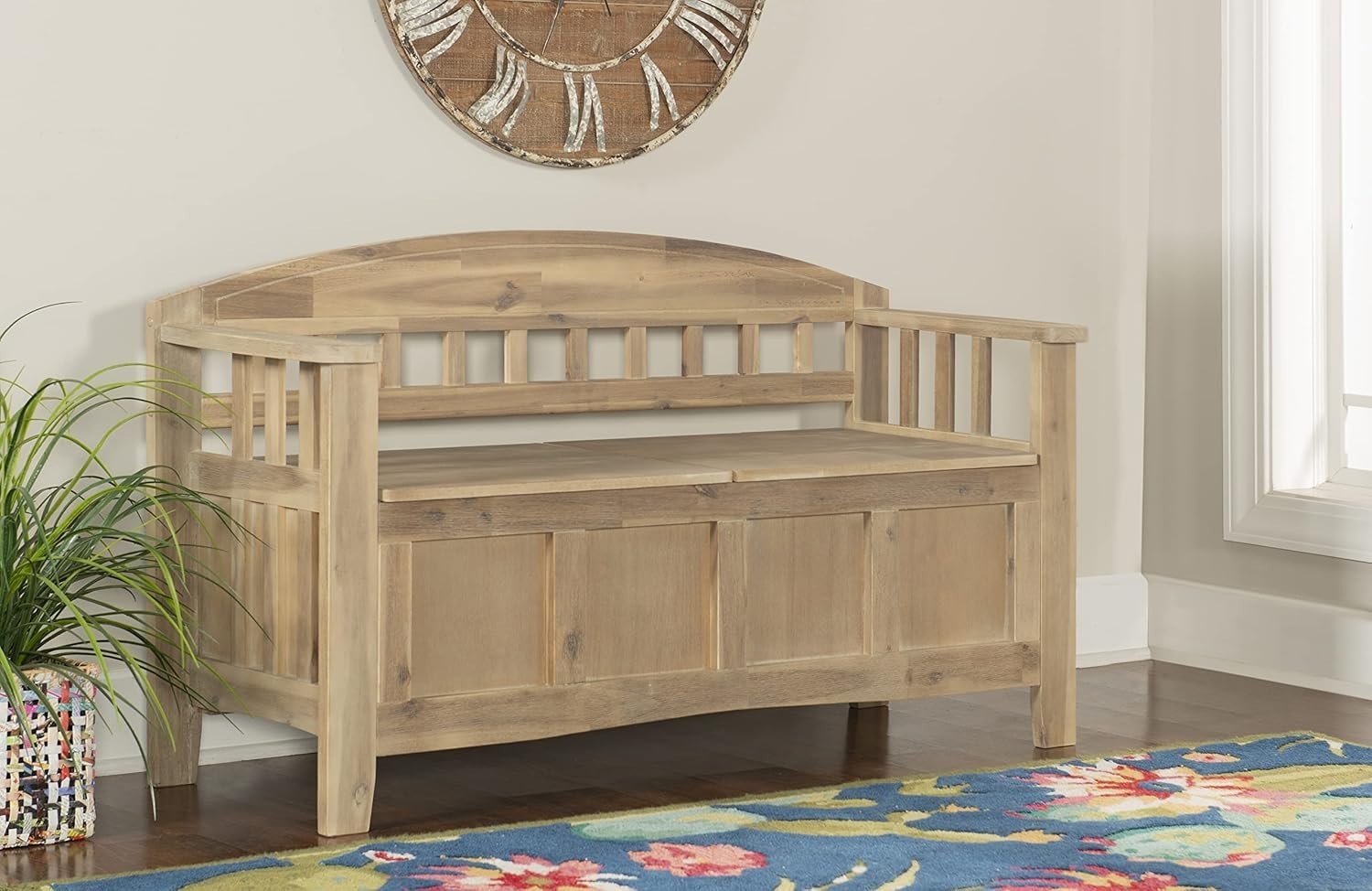 Rustic Wood Storage Bench Farmhouse Entryway Mudroom Hallway Split Top Seat