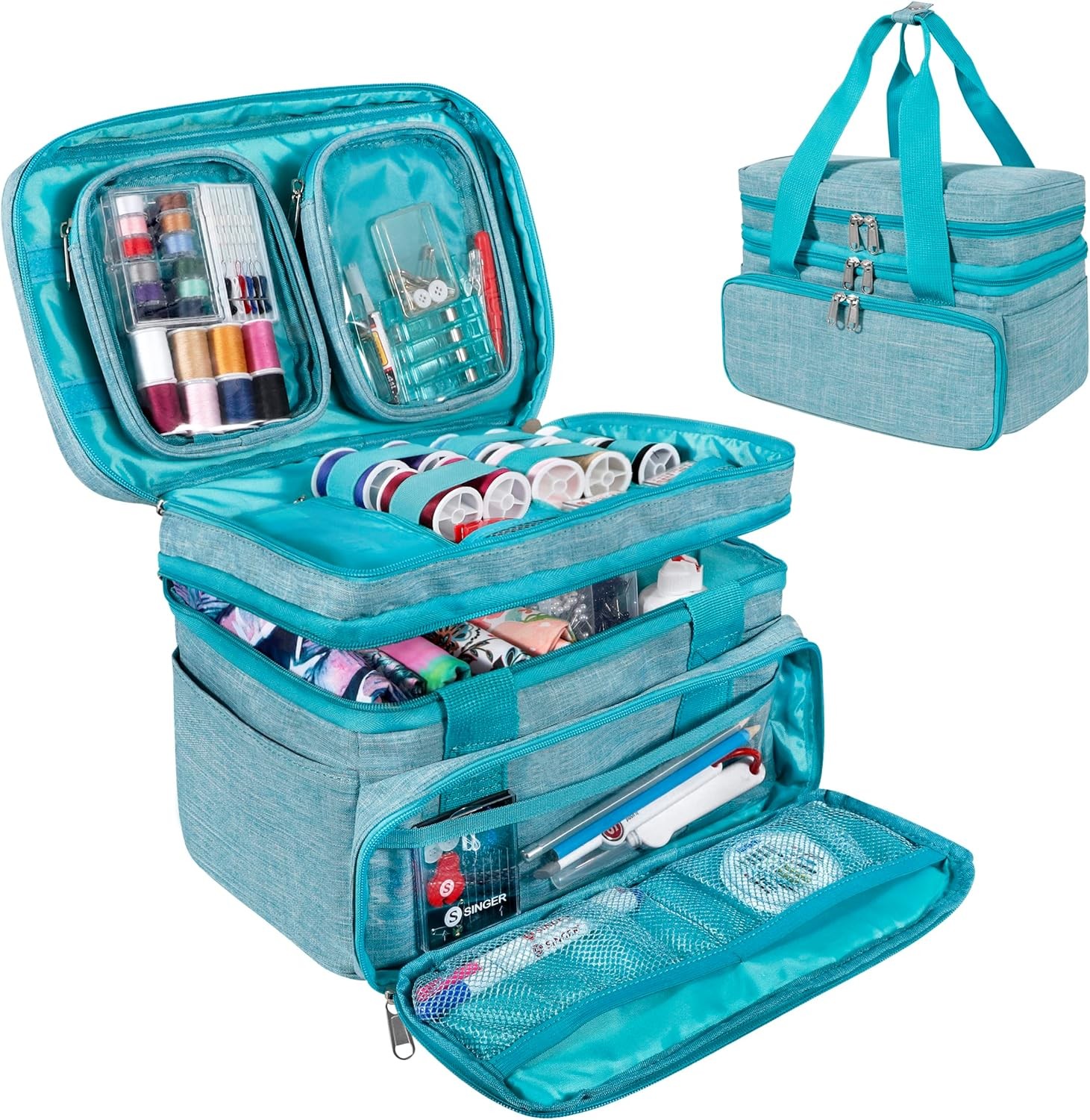 SINGER Sewing Accessories Organizer (Bag Only) – Double Layer Portable Teal NWT