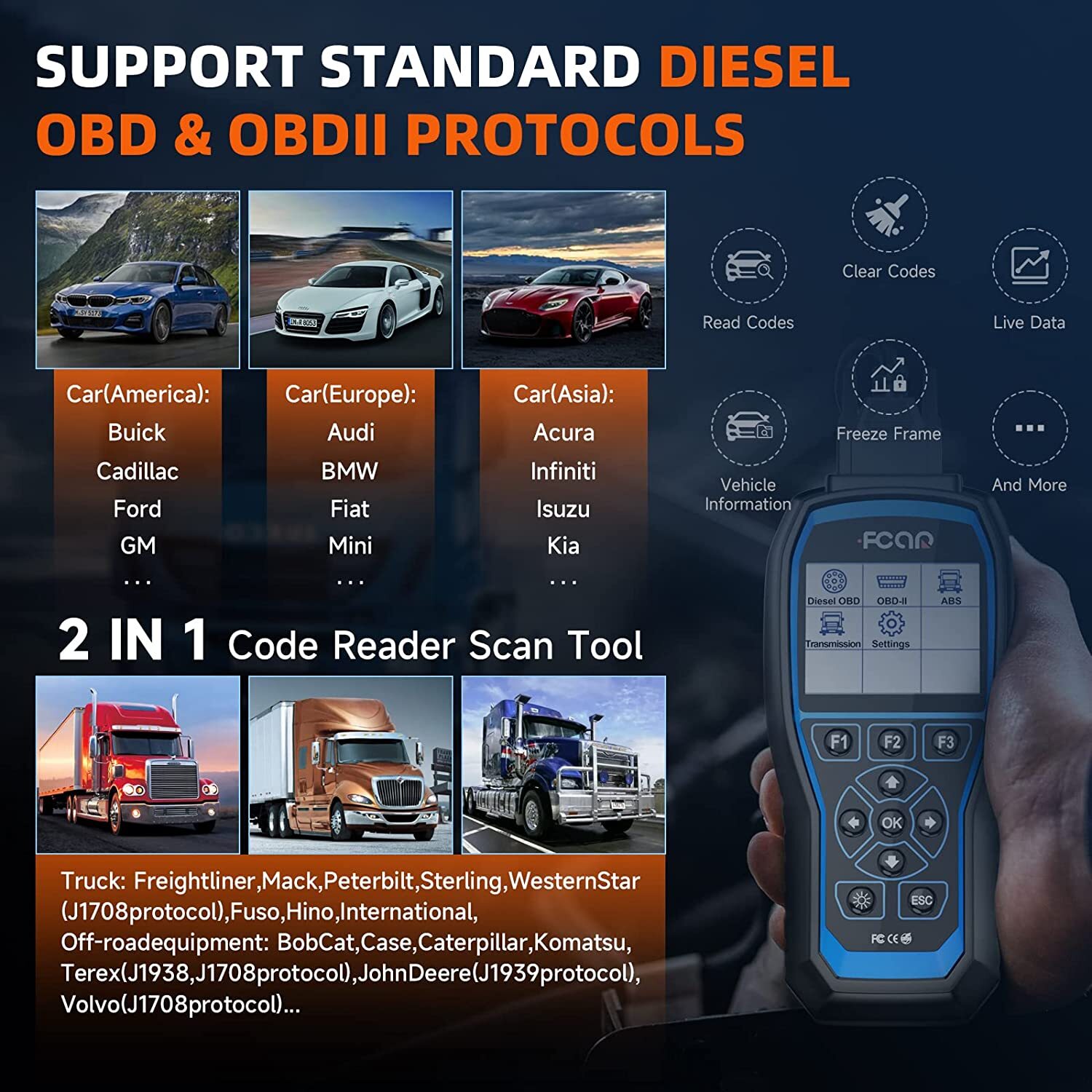 DIESEL DIAGNOSTIC TOOL HEAVY DUTY TRUCK SCANNER FULL SYSTEM OBD OBD2 CODE READER