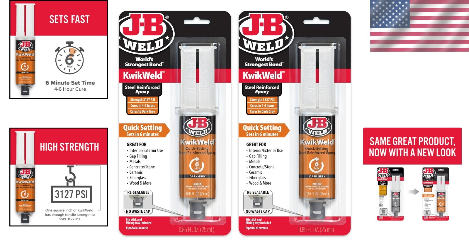 KwikWeld Epoxy Adhesive, 6 Min Set, 2-Pack, Dark Grey